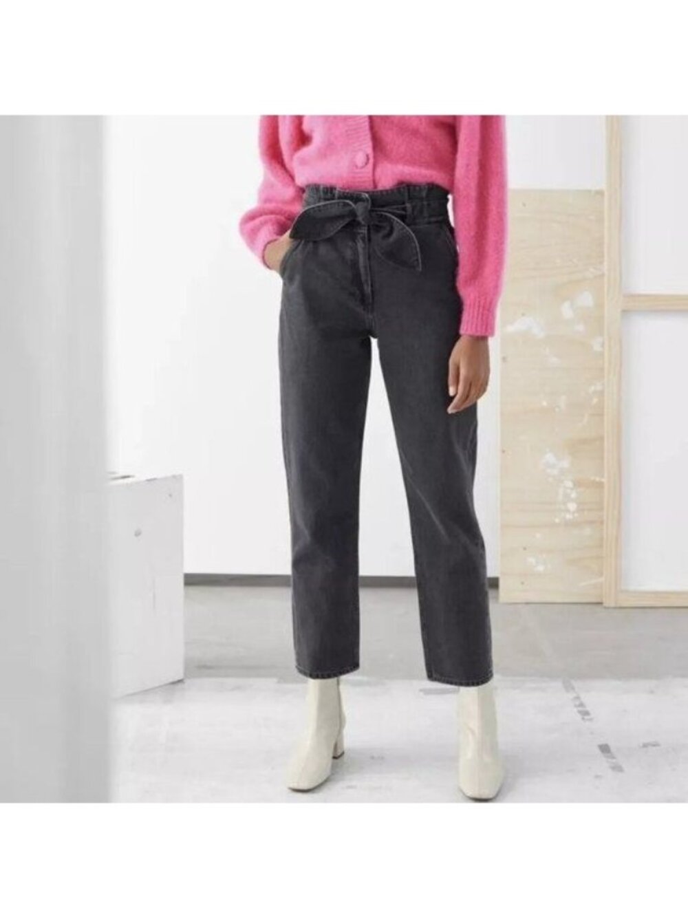 & OTHER STORIES Denim Paper Bag Waist Trousers Jeans Black